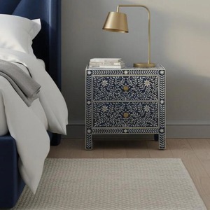 Table d'appoint moderne de luxe à motif floral en nacre, commode polie avec tiroirs pour salon, chambre et maison - Product Image 2