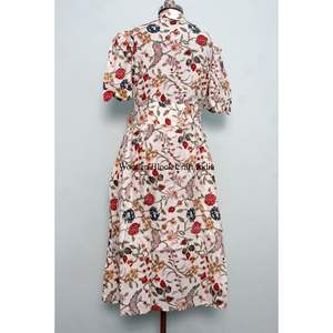 Nouvelle Robe d'été pour femme en pur coton, faite main, imprimée à la main à l'encre indienne, motif floral, ceinture intégrée, écologique, avec dentelle, best-seller - Product Image 6