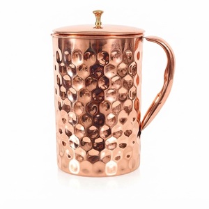 Wholesale Copper <b>Jug</b> Handcrafted Hammered Copper Pitcher Premium Restaurant Hotel Drinkware Metal Water Carafe with Custom Logo - Product Image 3