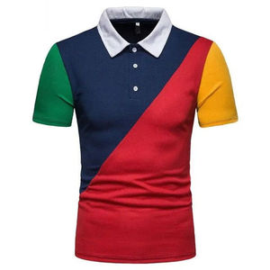 New High-Quality Breathable Cotton Polo T-<b>Shirts</b> for Men – Color Block <b>Patchwork</b> Design Casual Short Sleeve Polo <b>Shirts</b> - Product Image 1