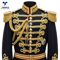 Veste d'uniforme de cérémonie sur mesure en mélange de laine/polyester avec broderie tressée dorée pour événements formels et tenues de fanfare
