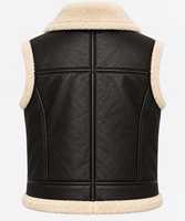 Gilet en cuir véritable noir pour homme, en peau de mouton, chaud pour l'hiver, veste sans manches pour motard, veste bomber pilote