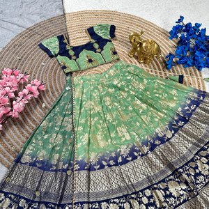 Pista Kids Half Saree Pure Silk <b>Lehenga</b> Mono Silk Blouse Embroidery Full Stitched Half Saree Wholesale Rate By Royal Export - Product Image 4