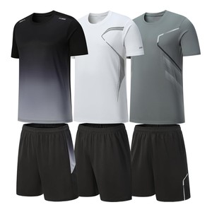 Conjunto Deportivo para Hombre, Camiseta y Pantalones Cortos con Degradado de Color, Cuello Redondo, Secado Rápido, Poliéster y Spandex, Ropa Deportiva de Verano - Product Image 1