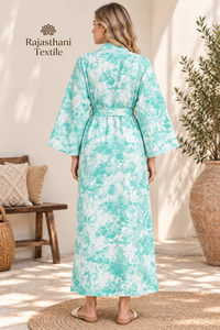 Robe longue en coton à imprimé floral pour femmes, style Rajasthani, manches trois quarts, tenue décontractée d'été - Product Image 2