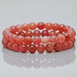 Natural Strawberry Quartz 8mm Smooth Round AA Grade Gemstone Beads <b>Stretch</b> <b>Bracelet</b> Healing Jewelry Wholesale - Product Image 6