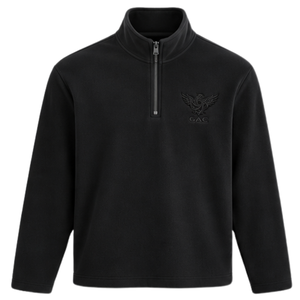 Sweat-shirt à col montant zippé quart de tour en micro polaire noir uni, manches longues, doux et chaud, personnalisable par broderie, vente en gros - Product Image 1