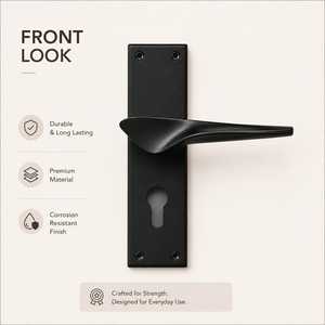 Poignée de porte à levier KELLTON noir mat, ensemble complet avec corps de serrure et cylindre, moderne, ambidextre, pour portes intérieures - Product Image 1