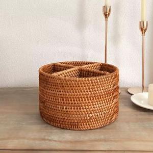 Organizador de Almacenamiento de Ratán Tejido Natural para Escritorio, Oficina, Cocina, Cubiertos, Herramientas y Accesorios de Sala de Estar, Decoración Práctica para el Hogar - Product Image 3