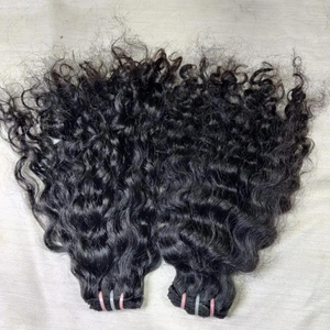 Extensions de cheveux humains Remy indiens, bouclés en vagues profondes, trame double machine, pointes pleines, compatibles permanente, noir naturel - Product Image 6