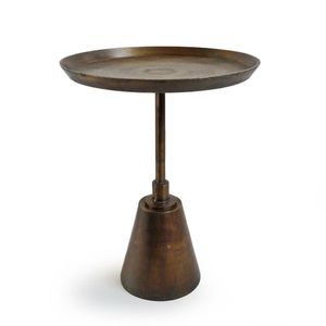 Aurelia Antique Brass Tripod Drink <b>Table</b> | Hand Forged <b>Slim</b> Metal Accent <b>Table</b> with Tray Rim Top - Product Image 5