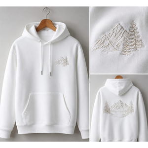 Sweat-shirt à capuche bleu pour homme, broderie paysage montagneux, décontracté, coupe classique, en coton tricoté, avec poche avant - Product Image 4