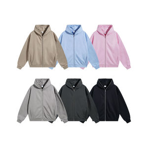 Sweat à capuche unisexe décontracté surdimensionné en molleton brossé épais, entièrement zippé, brodé, imprimé numérique uni, anti-rétrécissement, collection automne - Product Image 1