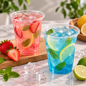 Gobelets jetables en plastique PET transparent EcoRev avec logo personnalisé imprimé, modèle ECO38, sérigraphiés pour thé au lait et café - Product Image 4