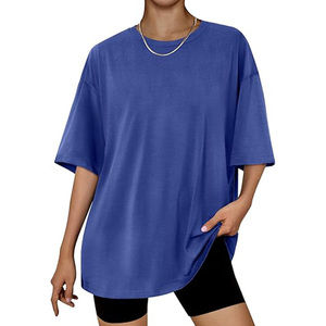 Solid Color Crew Neck Short Sleeve T-Shirt Loose Fit Breathable Jersey Cotton <b>Top</b> All Seasons Style - Product Image 1