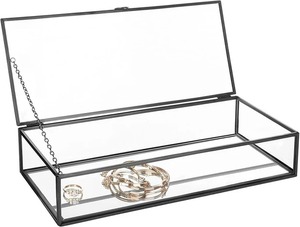 <b>Glass</b> <b>Jewelry</b> <b>Box</b> with Metal Frame Hinged Lid Decorative Storage Organizer for Rings Bracelets Necklaces Display Case - Product Image 2