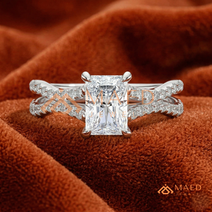 Radiant Cut Diamond <b>Split</b> Shank <b>Ring</b> in Sterling Silver Premium <b>Split</b> Shank Engagement <b>Ring</b> in Silver - Product Image 1