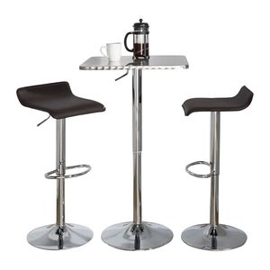 Ensemble de bar bistro contemporain 3 pièces réglable en métal chromé argenté avec repose-pieds ovale en PVC marron – Mobilier contemporain - Product Image 1