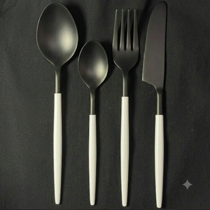 <b>Black</b> Colour Coated Flatware <b>Set</b> White Handles Modern Design Dishwasher Safe Spoon Fork Knife Dinnerware <b>Cutlery</b> <b>Set</b> of 4 - Product Image 1