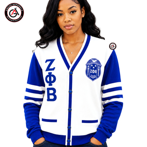 เสื้อคาร์ดิแกนปักลาย Zeta Phi Beta Winter Finer สำหรับผู้หญิง ติดกระดุมอะคริลิก |   ZOB Sorority ชุดปักลายสไตล์วินเทจสำหรับสุภาพสตรี - Product Image 4