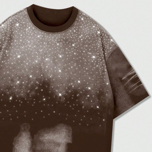 Custom Stylish <b>Rhinestone</b> Streetwear Mens Shirts Manufacturer Wholesale Washed 100% Cotton Casual Crewneck <b>Top</b> Clothing Apparel - Product Image 4