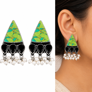 Trade Assurance <b>Oxidized</b> Silver-Plated Bohemia Tribal Onyx Lovers Earrings Custom Order Accepted - Product Image 1