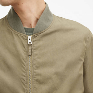 Wholesale Men's Olive Green Bomber Jacket Casual Zipper Closure Stand Collar Polyester <b>Canvas</b> Windproof Autumn Wear Breathable - Product Image 2