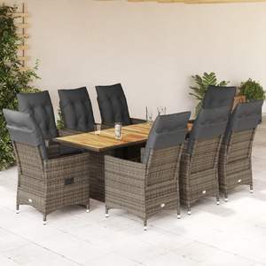 Ensemble de salle à manger de jardin en rotin PE gris avec accoudoirs réglables pour 8 personnes - Product Image 1