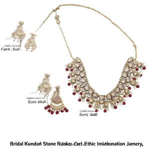<b>Bridal</b> Kundan Stone Necklace <b>Set</b> with Earrings-Ethnic Imitation <b>Jewelry</b> - Product Image 2