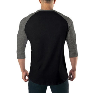 Camiseta de Béisbol Personalizada al por Mayor para Hombre, Manga 3/4, Mangas Raglán en Contraste, Transpirable, de Algodón, Color Negro y Gris, Tops de Jersey de Fábrica - Product Image 6
