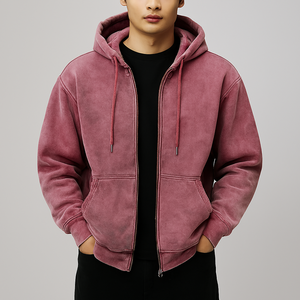 Sweat à capuche pull-over streetwear hiver personnalisé vierge 430g 100% coton doublé polaire respirant écologique délavé soleil et acide pour homme - Product Image 1