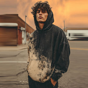 Sudadera con capucha vintage lavada para hombre, estilo holgado con hombros caídos, para invierno - Product Image 1