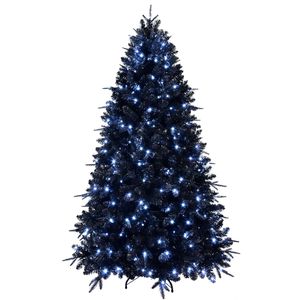 Sapin de Noël artificiel noir pré-éclairé de 2,4 m avec 150 lumières et 666 pointes pour la décoration d'Halloween et des fêtes - Product Image 2