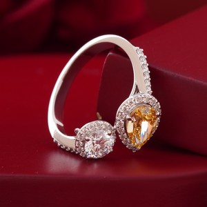 Vivid Yellow Pear Cut Lab Grown Diamond <b>Ring</b> 14K Gold Fancy Statement Color <b>Fine</b> Jewelry Fashion <b>Rings</b> - Product Image 3