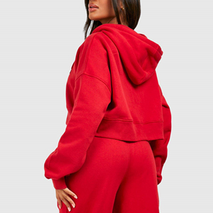 Custom Logo <b>Women's</b> <b>Red</b> Cropped Zip-Up Hoodie Solid Color Long Sleeve Knitted <b>Sweatshirt</b> Autumn Wear - Product Image 5