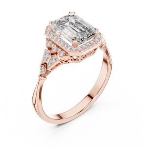 Anillo de Compromiso con Halo de Moissanita Corte Esmeralda, Oro Rosa, Plata de Ley 925, Estilo Vintage, Pavé, Anillo de Boda para Mujer - Product Image 2