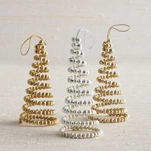 Metal Beaded Tree Christmas Ornaments Traditional Handicraft Decorations Gold Silver Color - Product Image 1