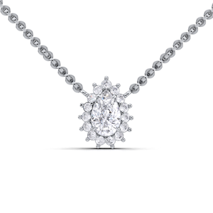 Collar con Colgante de Halo de Diamantes Cultivados en Laboratorio en Forma de Pera de Plata de Ley 925 Sólida para Mujer |   Joyería Fina, Regalo de Novia - Product Image 1