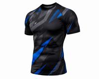 Vente en gros Tendance Homme Noir Bleu Imprimé Géométrique Manches Longues Rash Guard Écologique Respirant Anti-UV 180g Polyester Sport