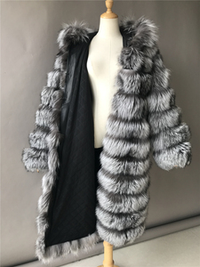 Wholesale High Quality <b>Men's</b> Winter Genuine Silver Fox Fur Trench Coat <b>Long</b> Hooded Thick Breathable Eco-Friendly - Product Image 3