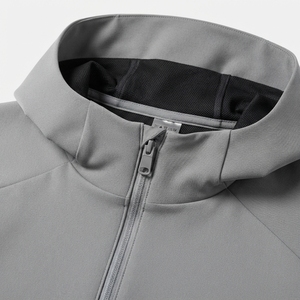 Windproof Knitted Polyester Casual Autumn Wear Men's Gray Hooded <b>Zipper</b> <b>Jacket</b> Regular Fit - Product Image 4