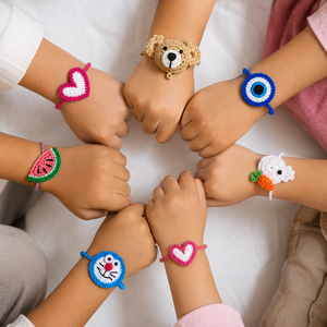 Conjunto de Rakhi Hecho a Mano con Crochet para Niños, Diseño de Corazón de Dibujos Animados, Animales y Frutas, Hilo de Algodón Suave, Pulsera Raksha Bandhan para Niños - Product Image 3