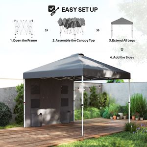Tenda a Baldacchino Pop-up 3x3 Metri Grigio Scuro con Pareti Laterali, Altezza Regolabile, Riparo Solare Istantaneo con Tasche Portaoggetti - Product Image 4