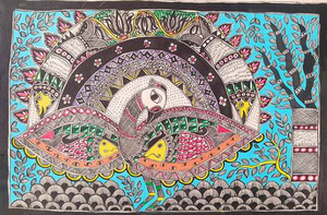 Pintura Decorativa 3D Completa en Metal de Bihar Madhubani - Arte Folclórico Hecho a Mano para Colgar en la Pared de Jharkand - Product Image 3
