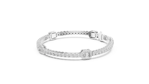 Bracelet tennis à fermoir à maillons, avec diamant de laboratoire taille émeraude 5 carats et halo pavé rond, en or massif 18 carats, bijoux fins pour femme - Product Image 3