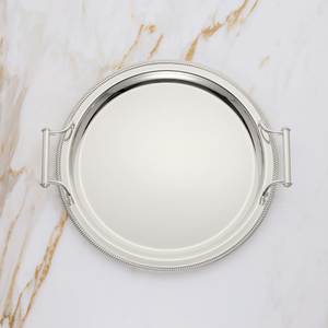 Round Stainless Steel Serving <b>Tray</b> With Handles Elegant Entertaining Heritage Charm - Product Image 1