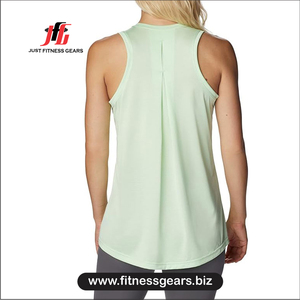 Women's solid scoop neck Casual breathable polyester Blue regular length <b>top</b> Solid color knitted tank - Product Image 3