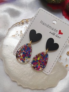 Handmade Heart Resin Earrings With Colorful Confetti <b>Drops</b> Fashion Statement Jewelry Valentine'S Day Gift - Product Image 2