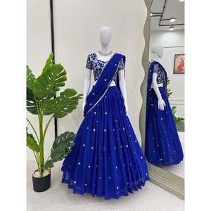 ชุดราตรีปาร์ตี้สวม lehenga Saree ด้วยด้ายและลำดับการทำงาน - Product Image 2