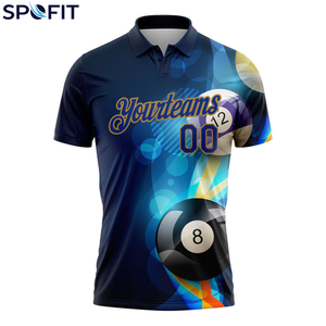 Camiseta Polo Personalizada para Hombre SPOFIT, Manga Corta, Impresión Digital, Secado Rápido, Diseño de Billar Azul, Ropa Deportiva Informal - Product Image 1